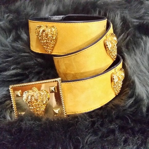 Vtg 90s ESCADA Belt Suede Leather Gold embellished main image 4